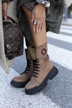 Online Boto Damskie Botki Trapery Workery Brązowe Monope