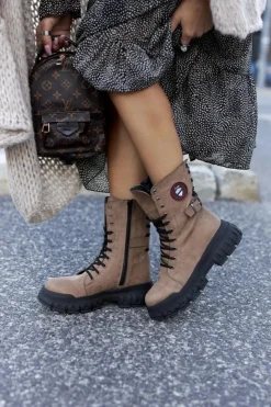 Online Boto Damskie Botki Trapery Workery Brązowe Monope