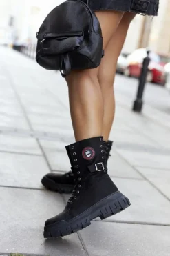 Boto Damskie Trapery|Botki Sznurowane*Damskie Botki Trapery Workery Czarne Monope