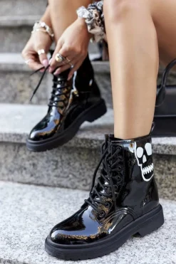 Discount GOE Damskie Botki Trapery z Czaszką II2N4047 Czarne