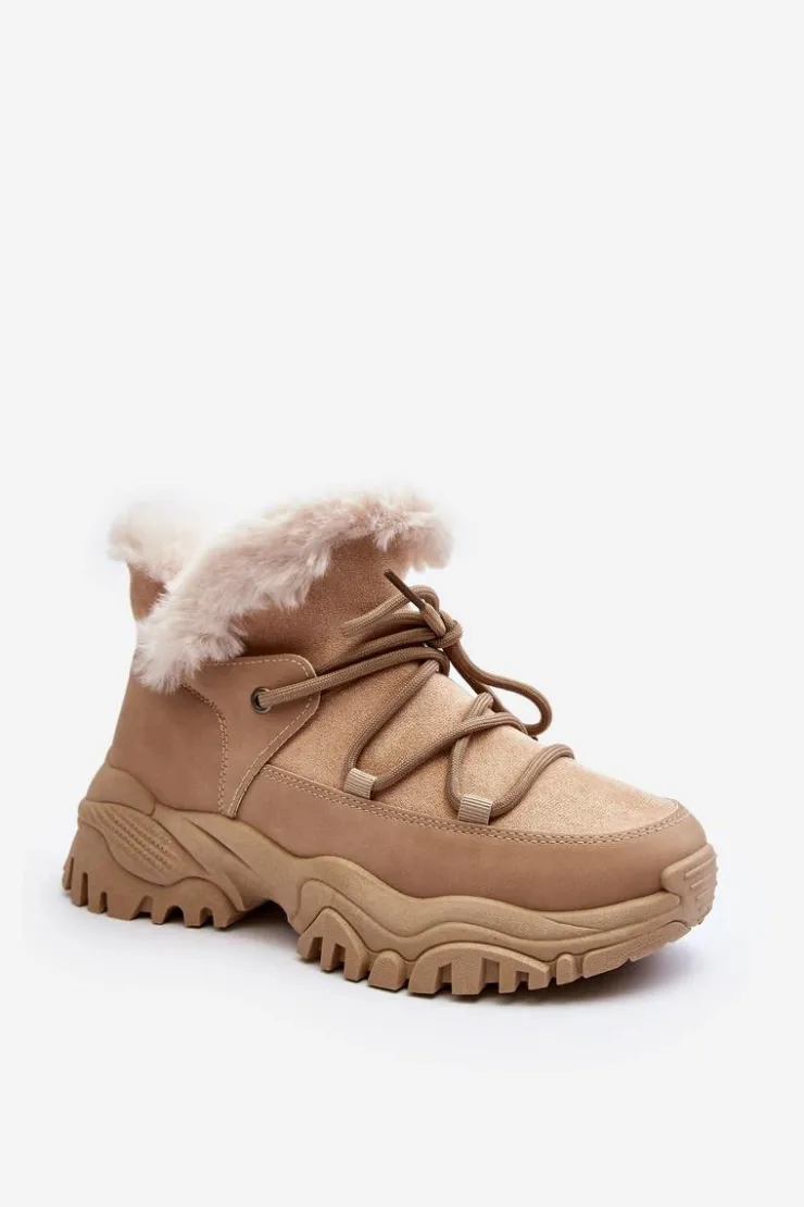 Evento Botki Ocieplane|Damskie Trapery*Damskie Botki Trapery Z Futerkiem Beżowe Cresandi Beżowy
