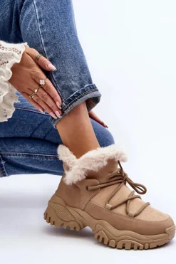 Evento Botki Ocieplane|Damskie Trapery*Damskie Botki Trapery Z Futerkiem Beżowe Cresandi Beżowy
