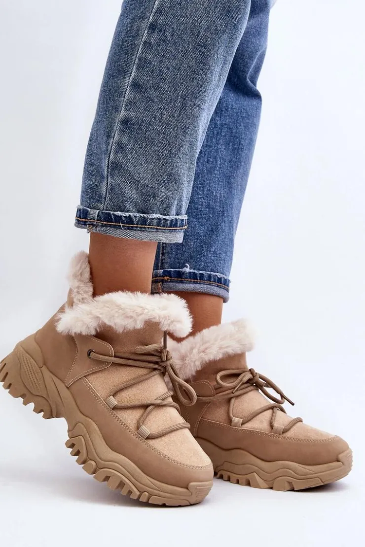 Evento Botki Ocieplane|Damskie Trapery*Damskie Botki Trapery Z Futerkiem Beżowe Cresandi Beżowy