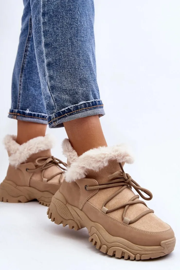 Evento Botki Ocieplane|Damskie Trapery*Damskie Botki Trapery Z Futerkiem Beżowe Cresandi Beżowy