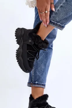 Evento Damskie Botki Trapery Z Futerkiem Czarne Cresandi Czarny