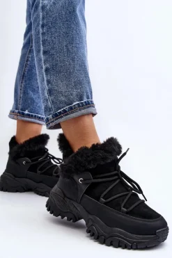 Evento Damskie Botki Trapery Z Futerkiem Czarne Cresandi Czarny