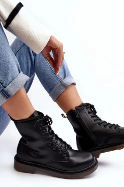 Damskie Boto Damskie Botki Trapery Z Suwakiem Czarne Mibrasa