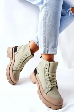 Boto Botki Sznurowane|Czarne Botki*Damskie Botki Trapery Zielone Any One