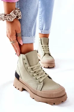 Boto Botki Sznurowane|Czarne Botki*Damskie Botki Trapery Zielone Any One