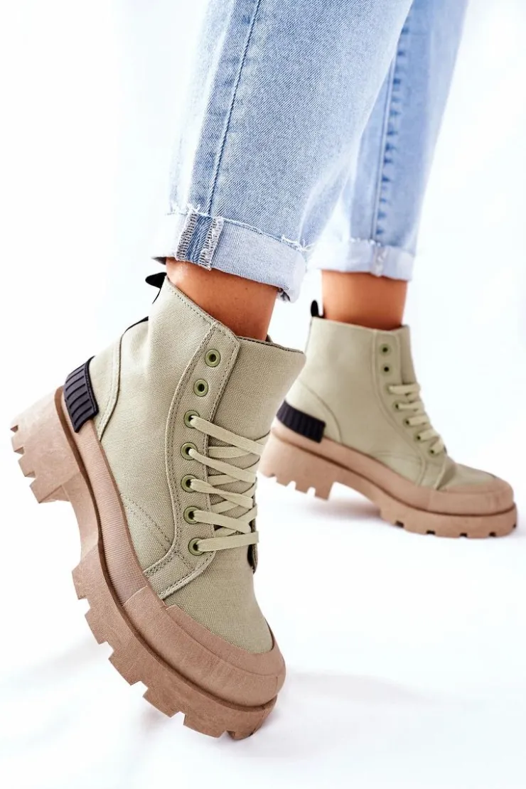 Boto Botki Sznurowane|Czarne Botki*Damskie Botki Trapery Zielone Any One