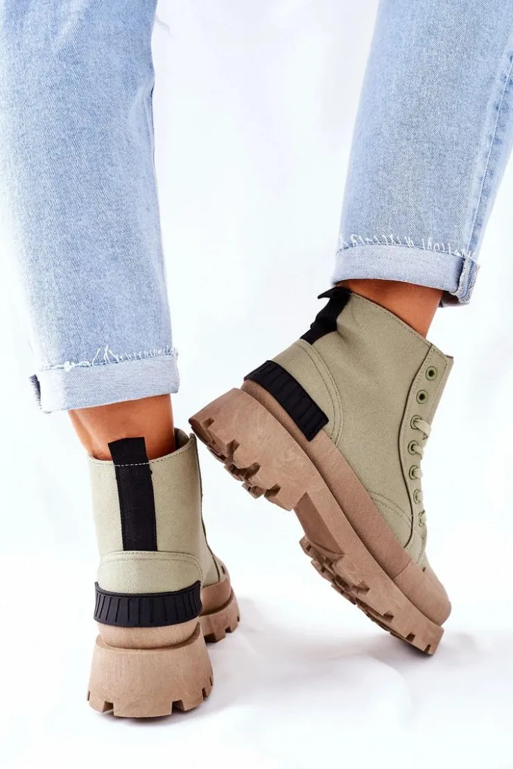 Boto Botki Sznurowane|Czarne Botki*Damskie Botki Trapery Zielone Any One