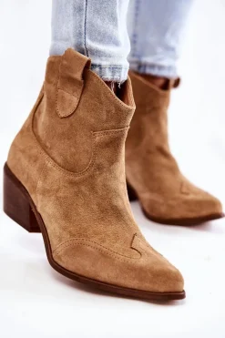 Damskie Boto Damskie Botki W Szpic Lewski Shoes 3236 Beżowe