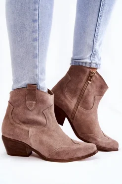 Boto Botki Wiosenne|Brązowe I Beżowe Botki*Damskie Botki W Szpic Lewski Shoes 3236 Cappucino