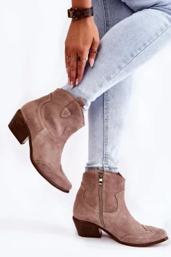 Boto Botki Wiosenne|Brązowe I Beżowe Botki*Damskie Botki W Szpic Lewski Shoes 3236 Cappucino