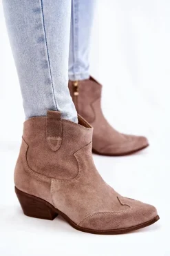 Boto Botki Wiosenne|Brązowe I Beżowe Botki*Damskie Botki W Szpic Lewski Shoes 3236 Cappucino