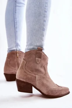 Boto Botki Wiosenne|Brązowe I Beżowe Botki*Damskie Botki W Szpic Lewski Shoes 3236 Cappucino