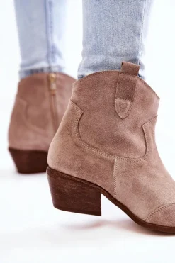 Boto Botki Wiosenne|Brązowe I Beżowe Botki*Damskie Botki W Szpic Lewski Shoes 3236 Cappucino