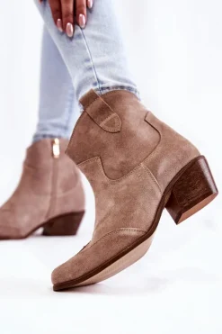 Boto Botki Wiosenne|Brązowe I Beżowe Botki*Damskie Botki W Szpic Lewski Shoes 3236 Cappucino