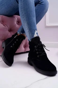 Damskie Big Star Shoes Damskie Botki Workery Big Star Skórzane Czarne EE274508