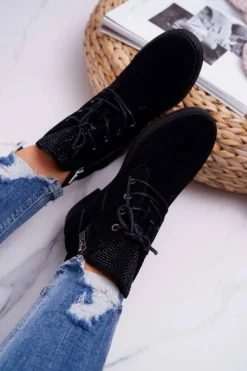 Damskie Big Star Shoes Damskie Botki Workery Big Star Skórzane Czarne EE274508