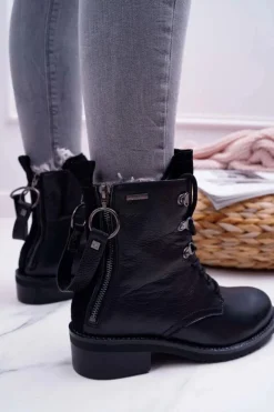 Best Big Star Shoes Damskie Botki Workery Big Star Skórzane Czarne EE274506