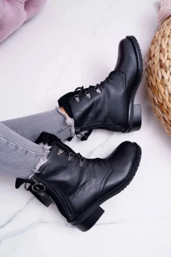 Best Big Star Shoes Damskie Botki Workery Big Star Skórzane Czarne EE274506