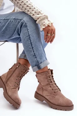 Sale Boto Damskie Botki Workery Na Suwak Ciemnobeżowe Ninsuni