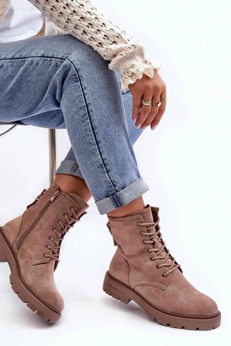 Sale Boto Damskie Botki Workery Na Suwak Ciemnobeżowe Ninsuni