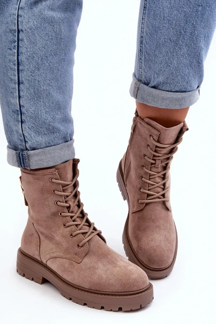 Sale Boto Damskie Botki Workery Na Suwak Ciemnobeżowe Ninsuni