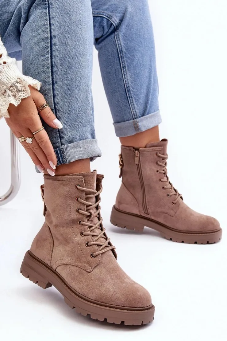 Sale Boto Damskie Botki Workery Na Suwak Ciemnobeżowe Ninsuni