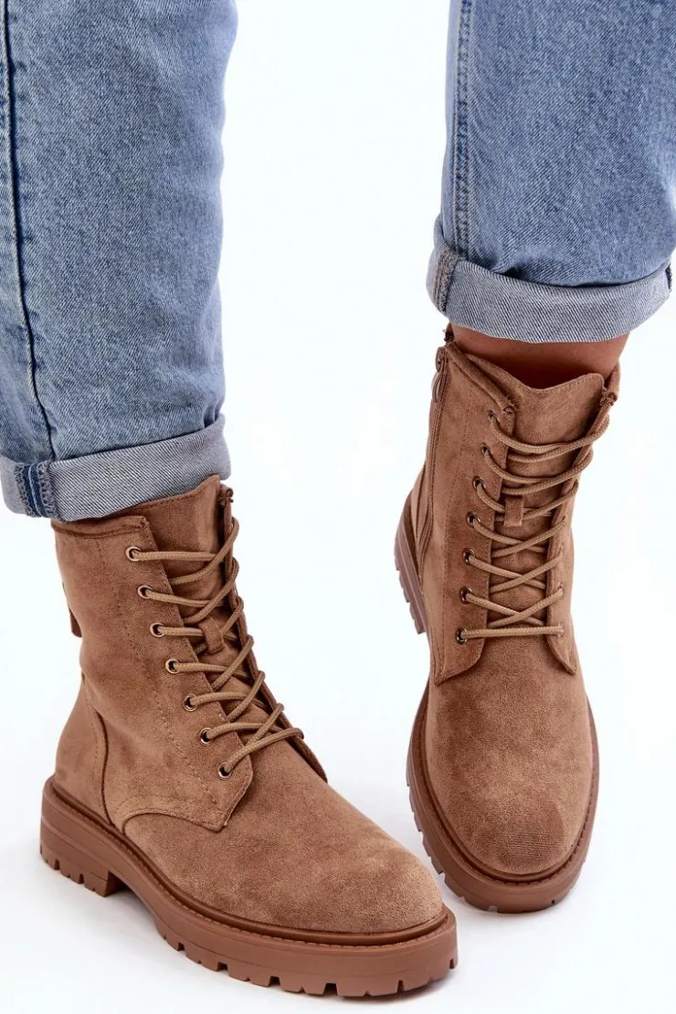 Damskie Boto Damskie Botki Workery Na Suwak Jasnobrązowe Ninsuni