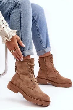 Damskie Boto Damskie Botki Workery Na Suwak Jasnobrązowe Ninsuni