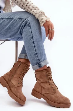 Damskie Boto Damskie Botki Workery Na Suwak Jasnobrązowe Ninsuni