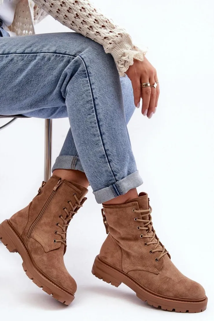 Damskie Boto Damskie Botki Workery Na Suwak Jasnobrązowe Ninsuni