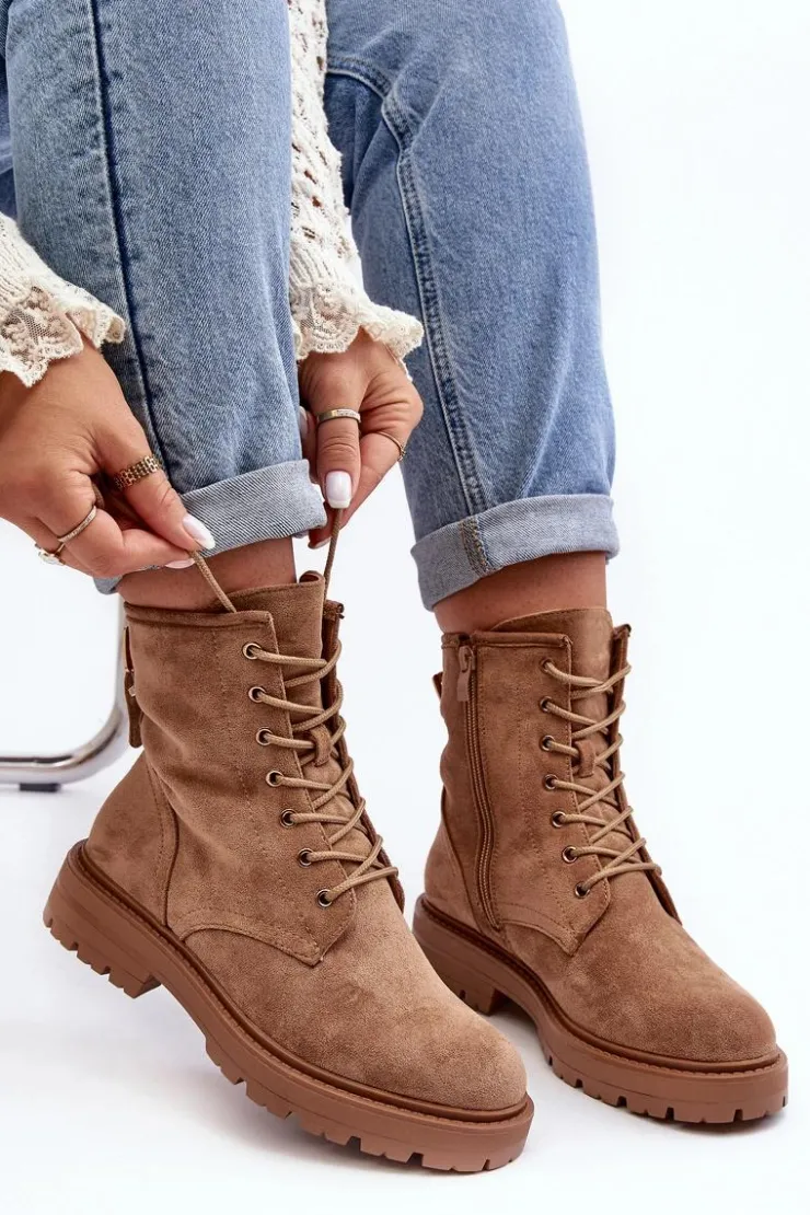 Damskie Boto Damskie Botki Workery Na Suwak Jasnobrązowe Ninsuni