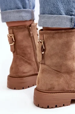 Damskie Boto Damskie Botki Workery Na Suwak Jasnobrązowe Ninsuni