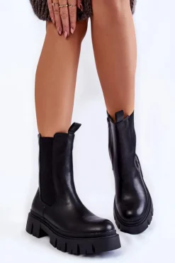 Evento Czarne Botki|Botki Zimowe Damskie*Damskie Botki Workery Na Platformie Czarne Aliana