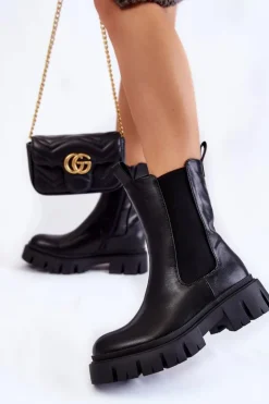 Evento Czarne Botki|Botki Zimowe Damskie*Damskie Botki Workery Na Platformie Czarne Aliana