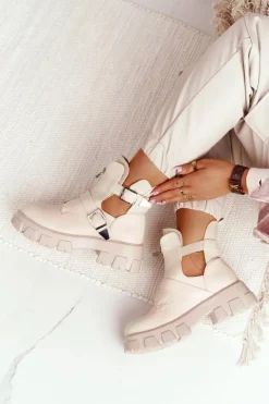 Boto Botki Wiosenne|Czarne Botki*Damskie Botki Workery Na Platformie Beżowe Cosmic Love