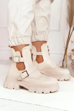 Boto Botki Wiosenne|Czarne Botki*Damskie Botki Workery Na Platformie Beżowe Cosmic Love