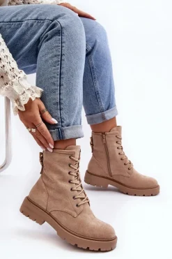 Damskie Boto Damskie Botki Workery Na Suwak Jasnobeżowe Ninsuni