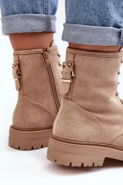 Damskie Boto Damskie Botki Workery Na Suwak Jasnobeżowe Ninsuni