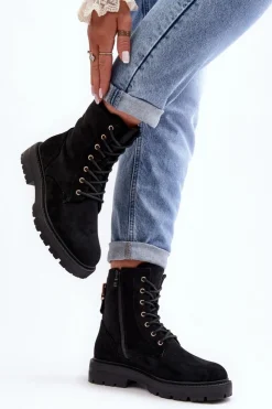 Boto Botki Ocieplane|Botki Sznurowane*Damskie Botki Workery Na Suwak Czarne Ninsuni Czarny