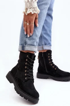Boto Botki Ocieplane|Botki Sznurowane*Damskie Botki Workery Na Suwak Czarne Ninsuni Czarny
