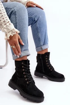 Boto Botki Ocieplane|Botki Sznurowane*Damskie Botki Workery Na Suwak Czarne Ninsuni Czarny