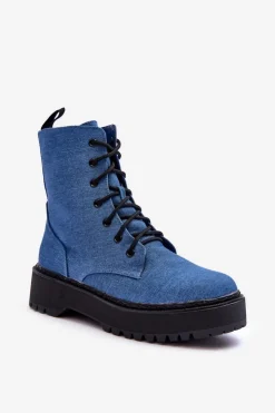 Boto Botki Sznurowane|Brązowe I Beżowe Botki*Damskie Botki Workery Niebieskie Teflorna