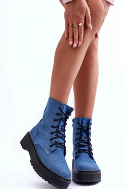 Boto Botki Sznurowane|Brązowe I Beżowe Botki*Damskie Botki Workery Niebieskie Teflorna