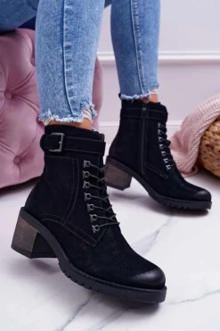 Damskie Buty Sergio Leone Damskie Botki Workery Sergio Leone Czarne BT705