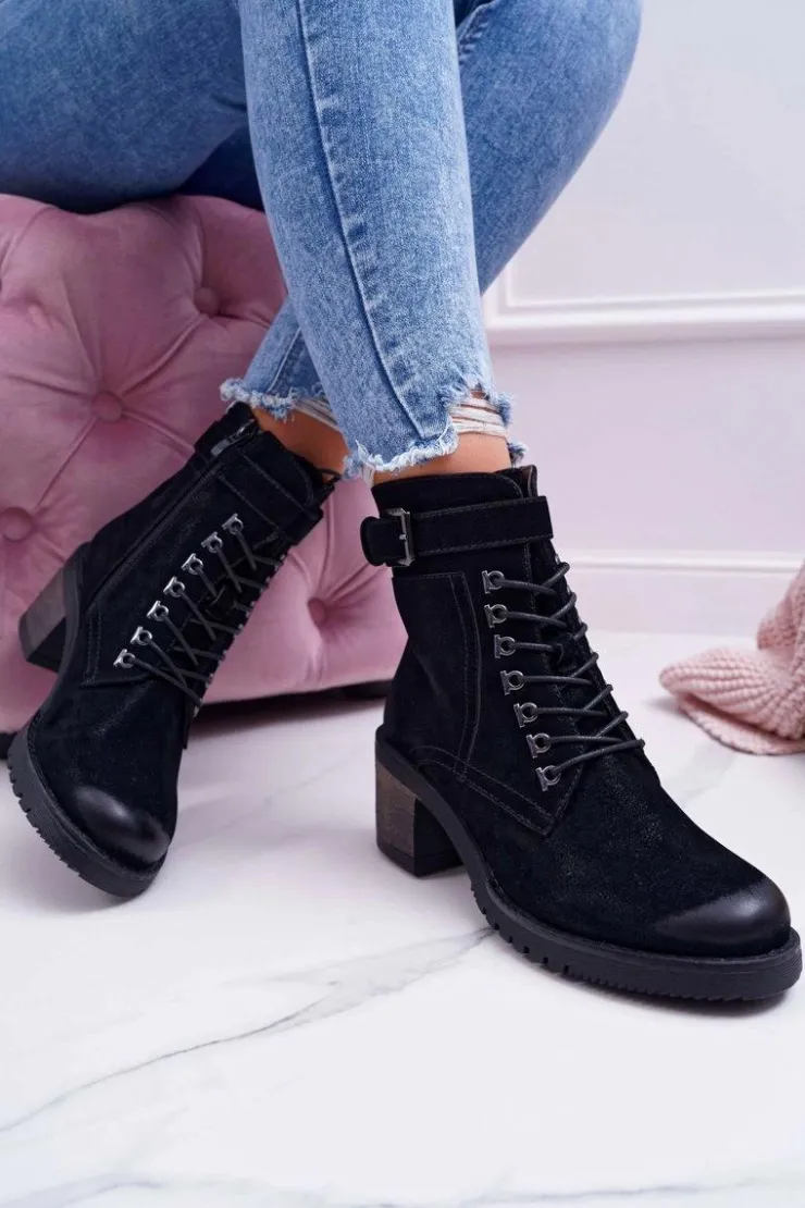 Damskie Buty Sergio Leone Damskie Botki Workery Sergio Leone Czarne BT705