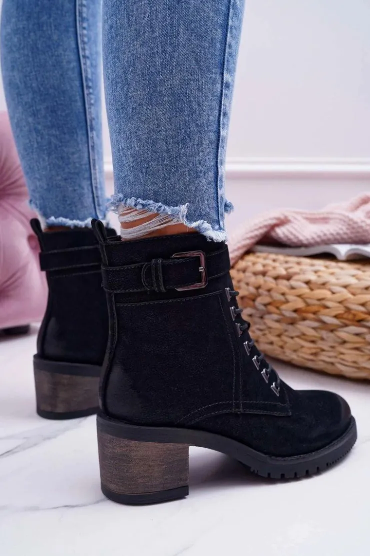 Damskie Buty Sergio Leone Damskie Botki Workery Sergio Leone Czarne BT705